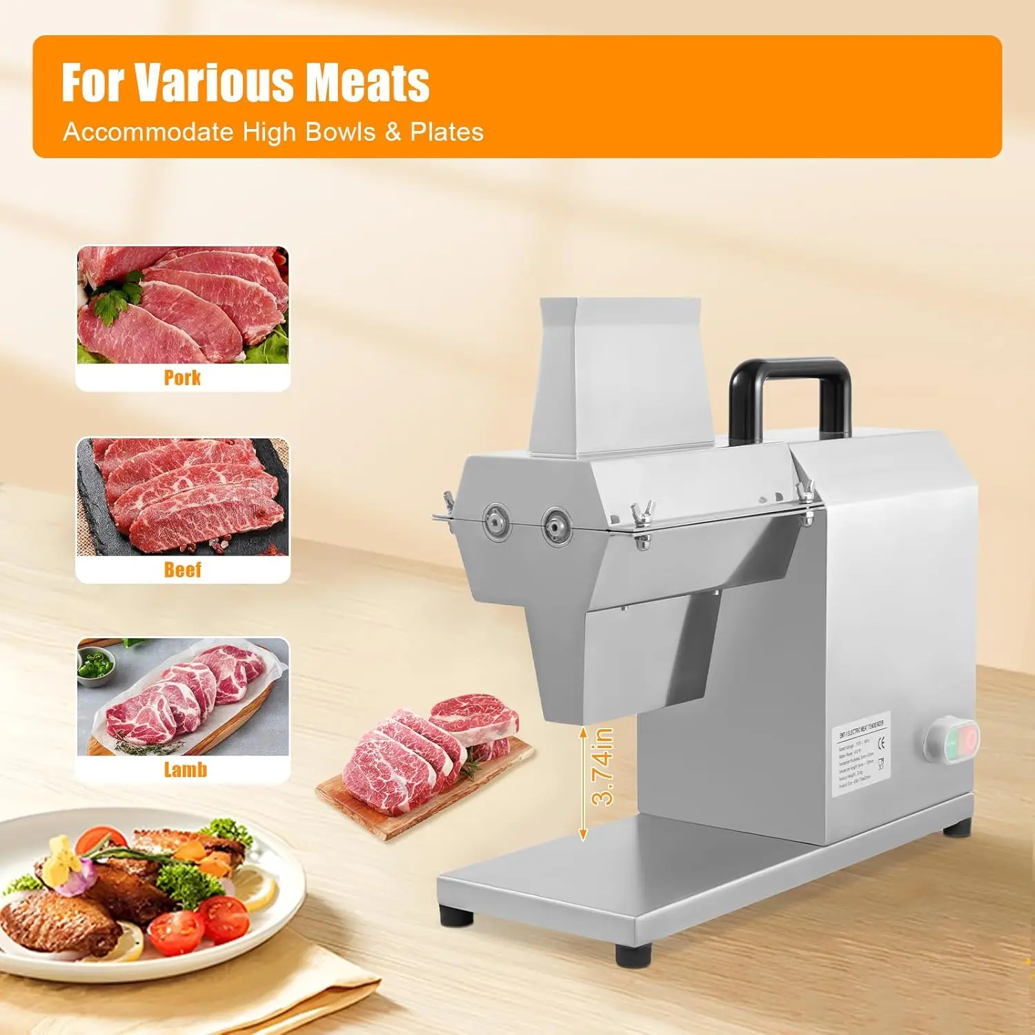 

Electric Meat Tenderizer Machine, 110V 450W Commercial Heavy Duty Meat Cuber Tenderizer Tool Stainless Steel