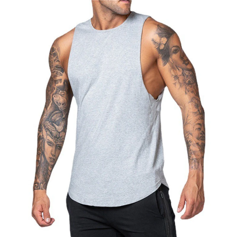 Gym Bodybuilding Muscle Sleeveless T-Shirt Mens Basketball Training Sport Tank Tops Cotton Breathable Cool Feeling Loose Vests