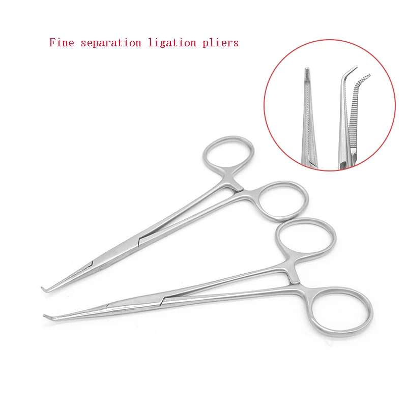 Pinça de ligadura de separação fina, pinça vascular, fixação de tecido, pinça hemostática de ângulo reto, pinça de cotovelo, surg médico