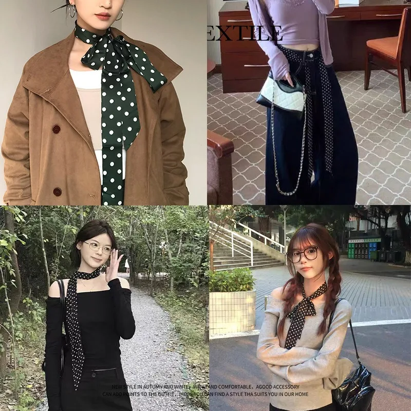 Multi-functional Polka Dot Streamer Scarf 150*4cm Thin Ribbon for Bag, Hair & Neck Daily Wear