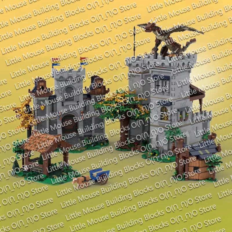 QWERT Medieval Castle Model MOC Building Bricks Rock Brick Castle Modular Technology Gifts Holiday Assemble Children Toys Suit