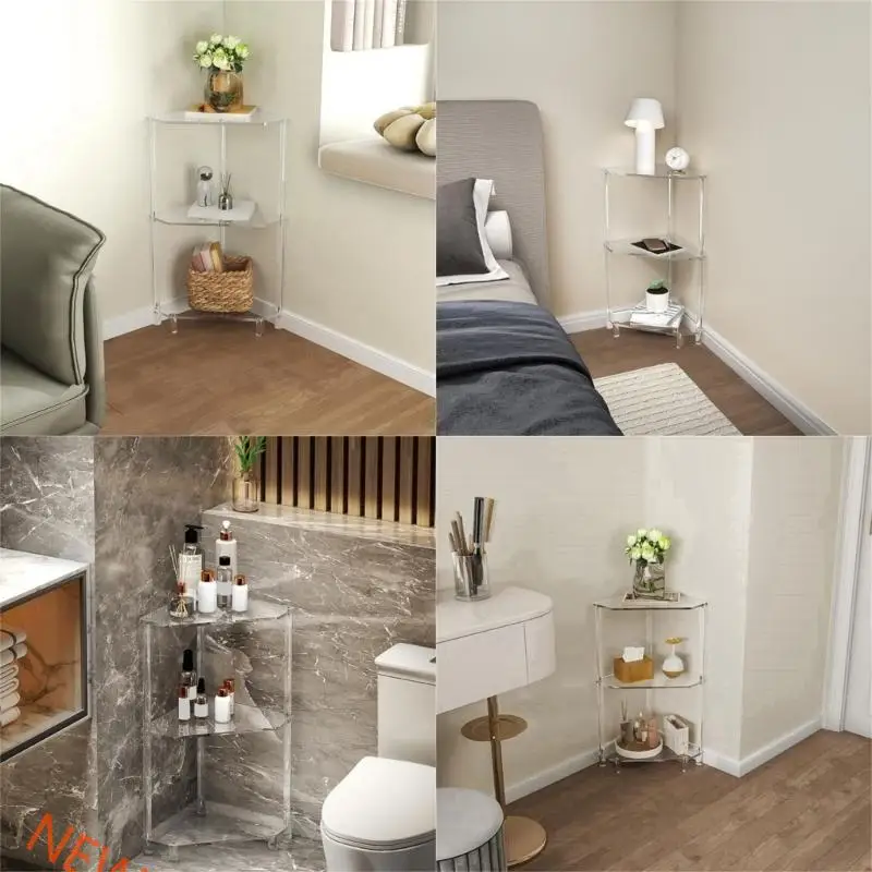 

Clear Acrylic Corner Shelf Three Tiers Storage Table for Home Decoration