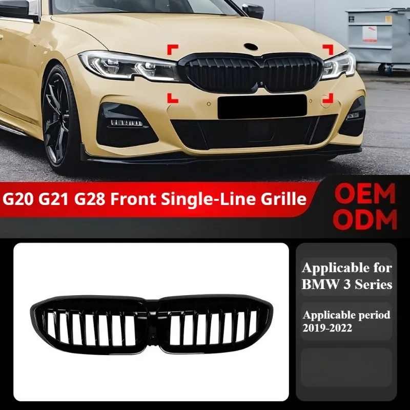 Front Bumper Grill Applicable for BMW 3 Series 2019-2022 G20 G21 G28 Single Line Horizontal Bar Grille Exterior Accessories