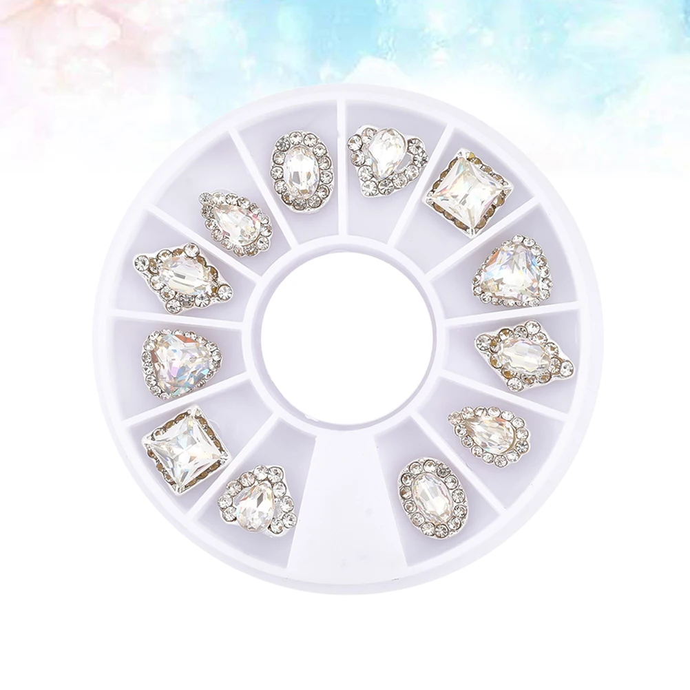 

Rhinestones Art Decorations Alloy Gems Manicure Tools 12 Grids Turntable Shiny Crystal Decorations For Phone Home