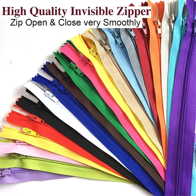 10Pcs Nylon Invisible Zippers 28-60cm(11Inch-24Inch) 3# Invisible Zippers Nylon Coil Zipper For DIY Sewing Craft Home Textile