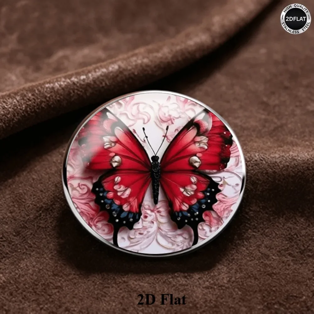 6-20Pcs 2D FLAT Vintage Red Butterfly Stainless Steel Brooch, Delicate Wing Graphic Badge Pin, Unisex Fashion Gift for Daily Use