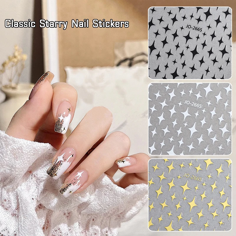 1 szt. Białe czarne gwiazdki naklejki na paznokcie nieregularne naklejki Pentagram różowy laser błyszczące brokaty Starlight ozdoby do Manicure suwaki