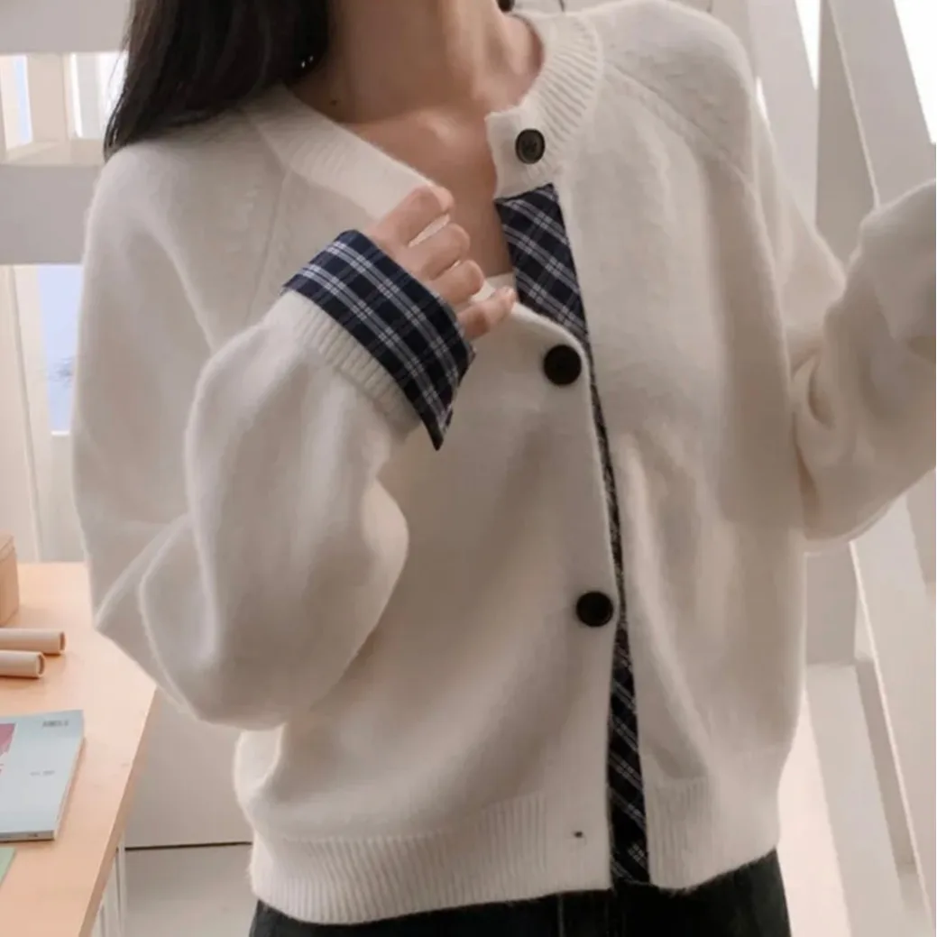 المرأة الصوفية محبوك سترة عادية شيك تصميم الخريف الشتاء طويلة Sve الكفة الربط وهمية قطعتين تنوعا #2