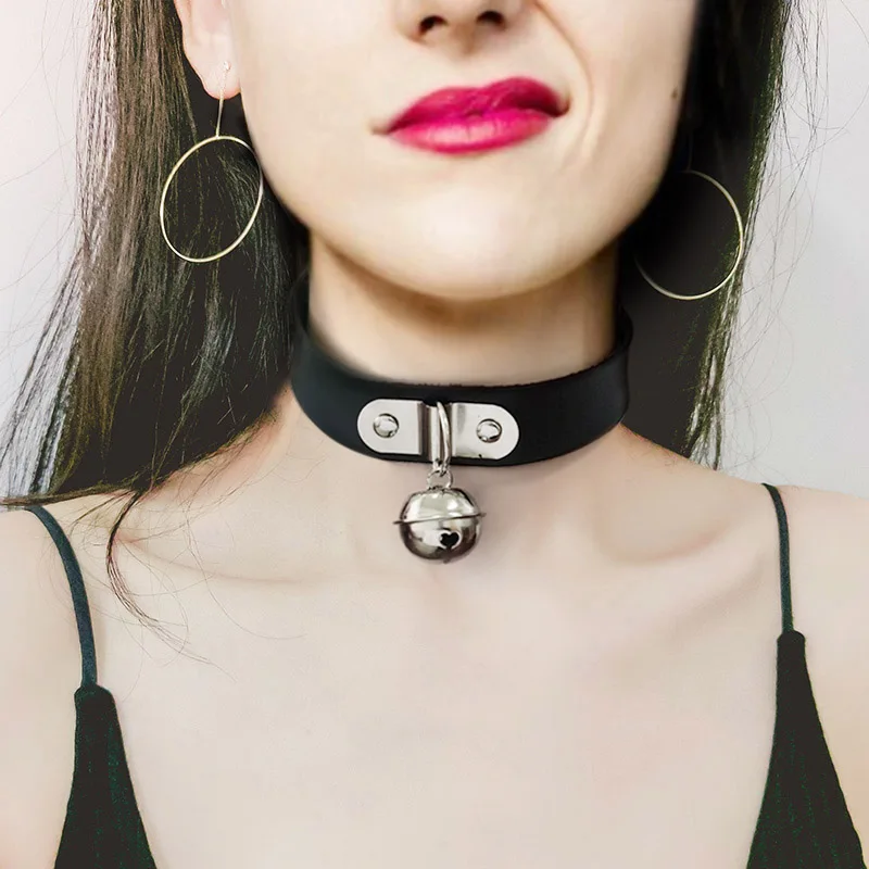 Unique Trendy Punk Bell Exquisite Charms Choker Necklace PU Leather Goth Sexy Gothic Collar Jewelry For Women Girls DX631