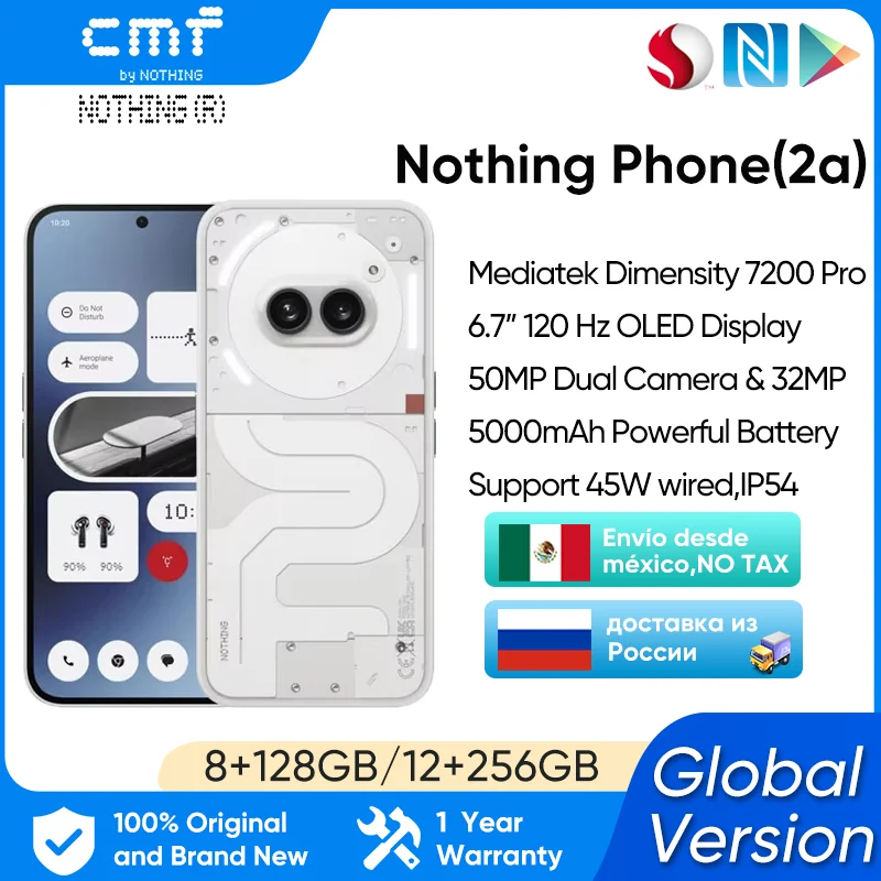 Nothing Phone(2a) Global Version 6.7”120Hz AMOLED Display Mediatek 5000mAh IP54 Dimensity 7200 Pro Dual 50MP Camera Phone 2a