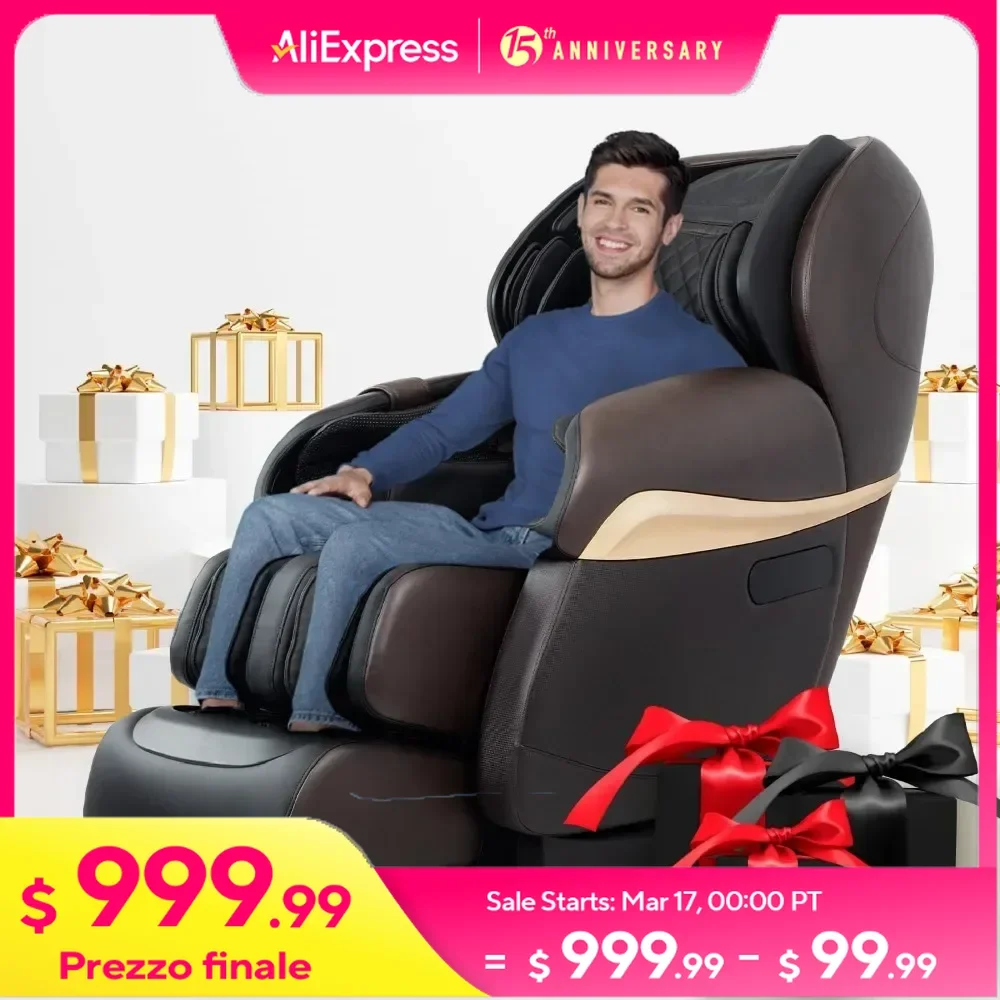 4D Zero Gravity Massage Chair, Multi-Angle L-Track, Heating Foot Roller, Voice Recognition, High Intensity Fullbody Airbag