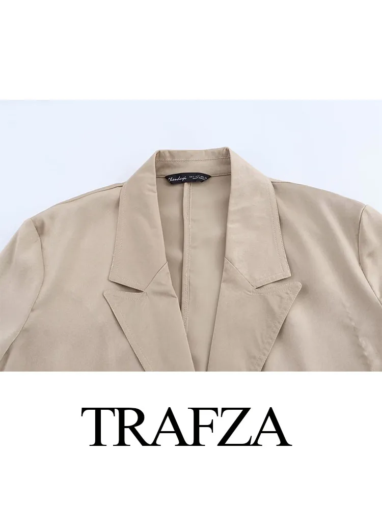 TRAFZA Damski jesienny 2-częściowy garnitur Casual Lapel Vertical Two Buttons Blazer+Elegant High Waist Side Pockets Zipper Suit Long Pants