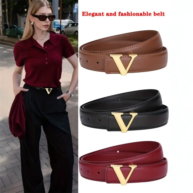 

Western V Letter Leather Women Belt Fashion Jeans Causal Pants Belt for Ladies