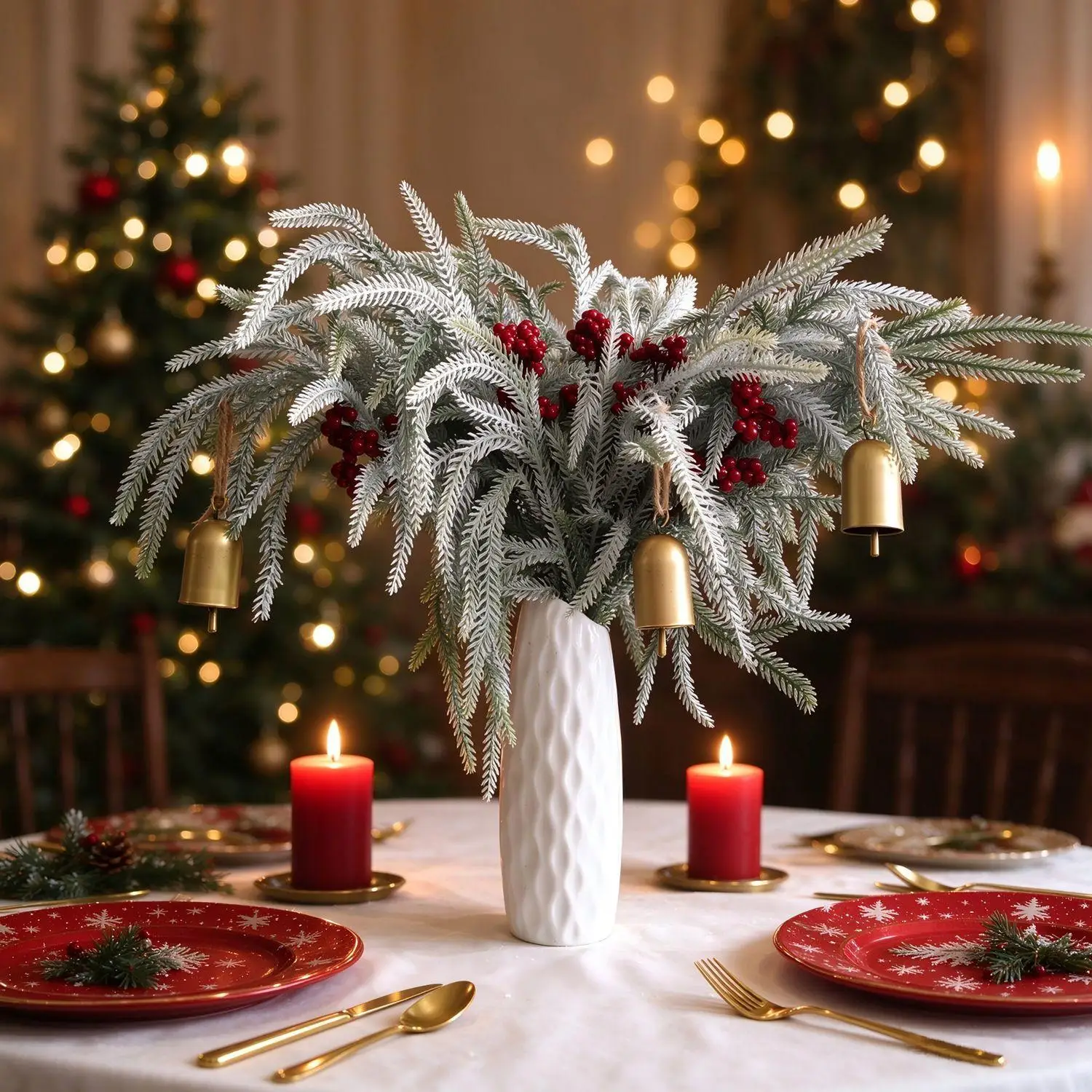 Pine Stems 8 Pieces Realistic Artificial Real Touch Floral Arrangements Christmas Stems Faux Pine Branches For Porch Indoor Home