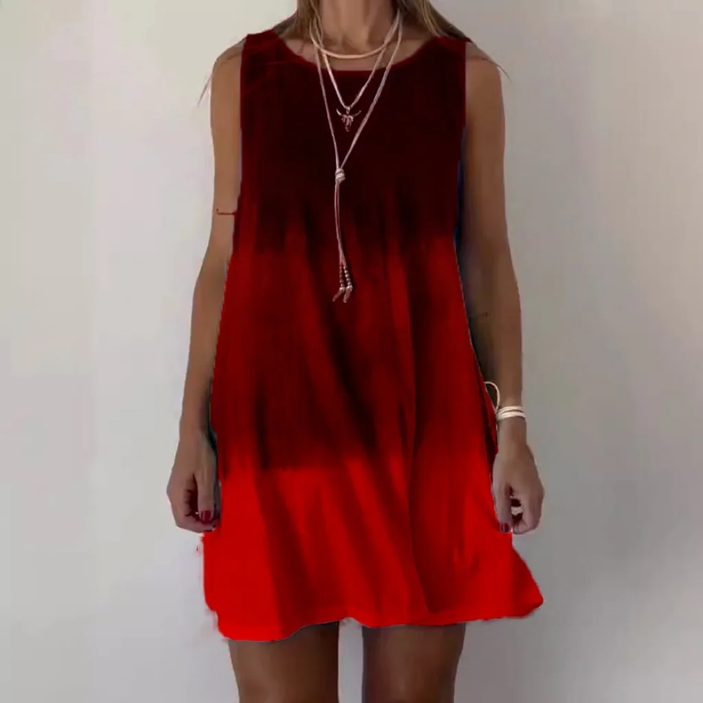 Casualowa okrągła bluzka bez rękawów z nadrukiem dla kobiet, modna luźna dzianinowa spódnica z bawełny o kroju litery A, na lato 2024.