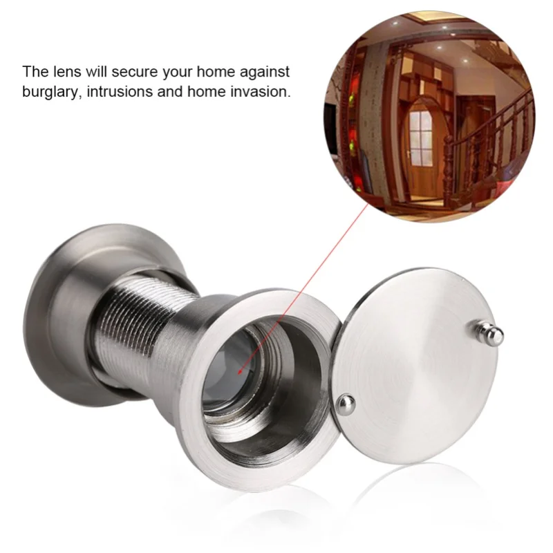 E5 28mm Wide Viewing Angle Door Viewer With Privacy Cover Brushed Chrome Copper Anti-Theft Door Cat Eye Door Mirror Visible Eye