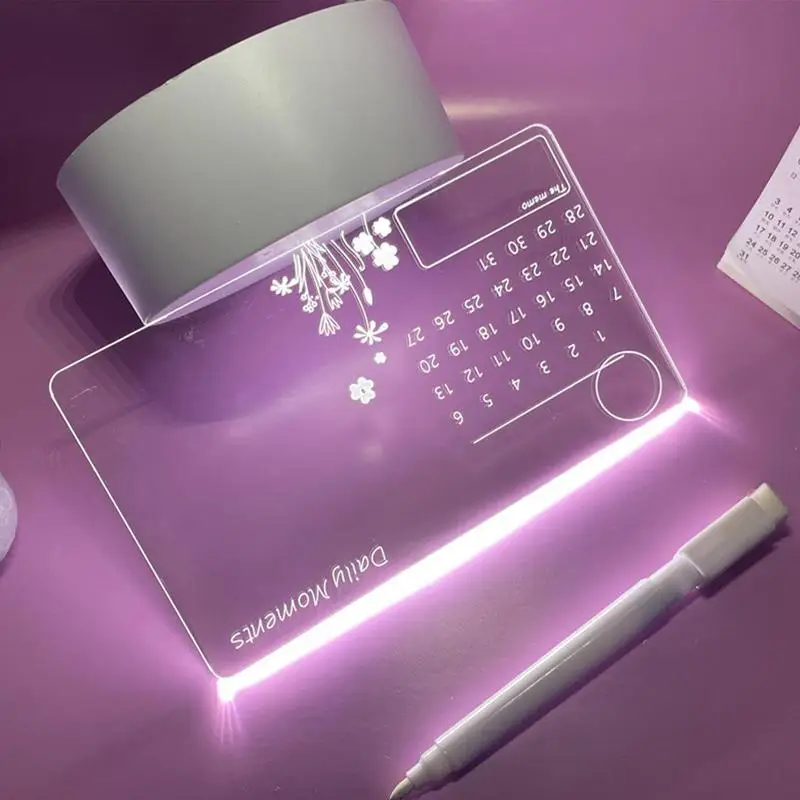 LED Note Board Luminous Calendar Message Boards For Desk Universal Erasable Transparent Writing Notepad With Pen For Personal