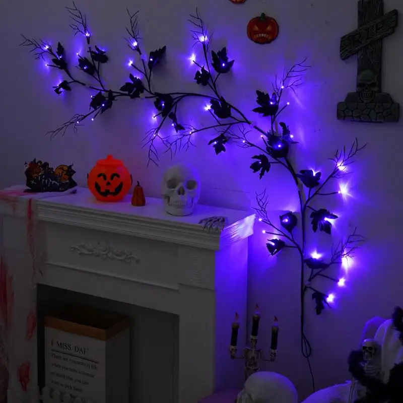 Halloween String Lights 8 Modes room bedroom spider bat ghost rattan lights Dark Green Wire Fairy Light for Living Room Bedroom