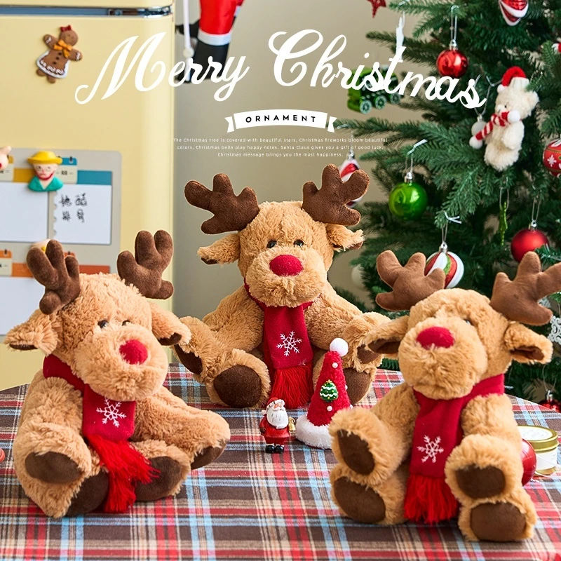 Christmas Reindeer Plush Toy Cute Kawaii Stuffed Animal Doll Pillow Gift For Xmas Present Home Decoration Kids Children