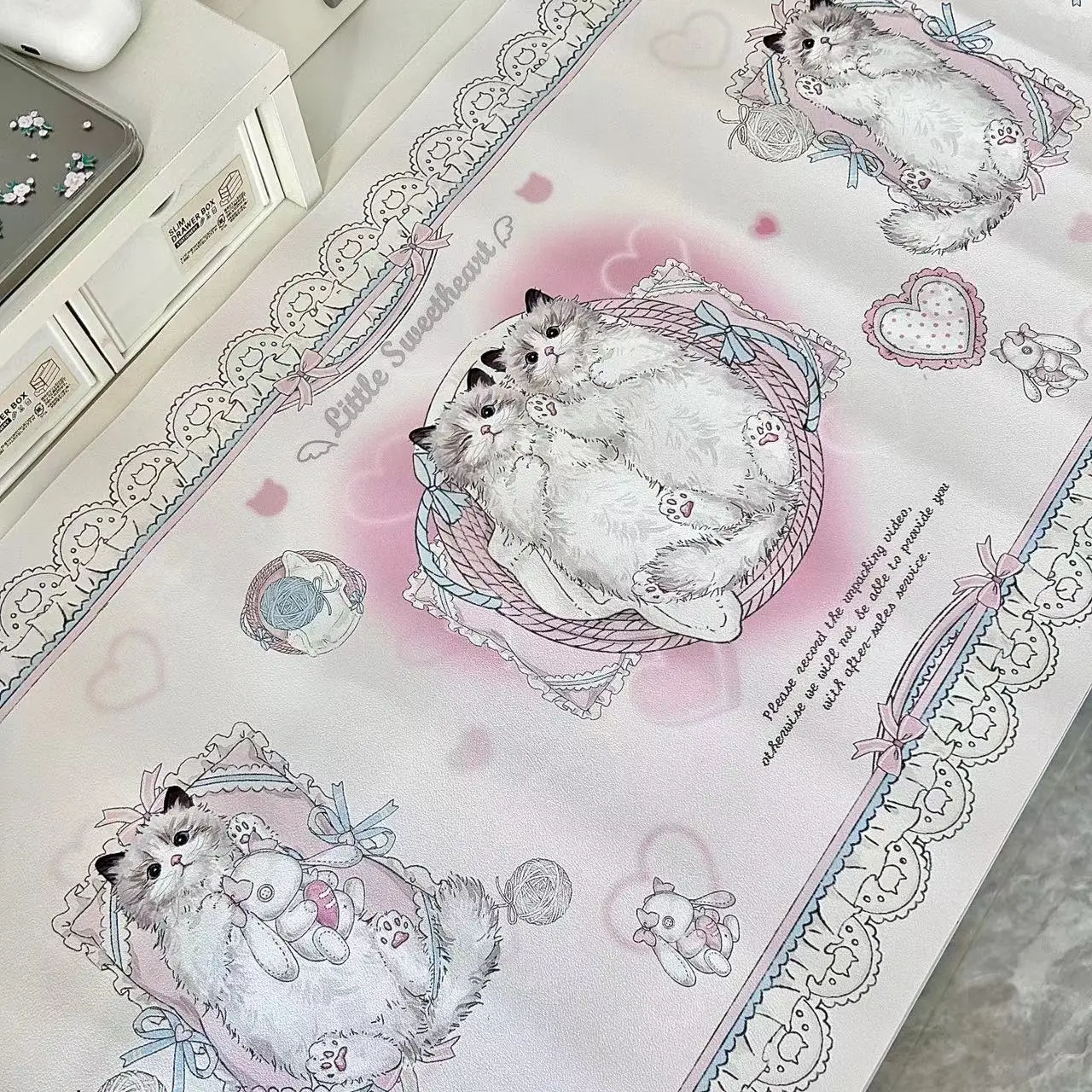 Creamy Sweetheart Original Ragdoll Cat Design PU Leather Desk Pad - XXL Waterproof & Non-Slip Pet Feeding Mat and Mouse Pad