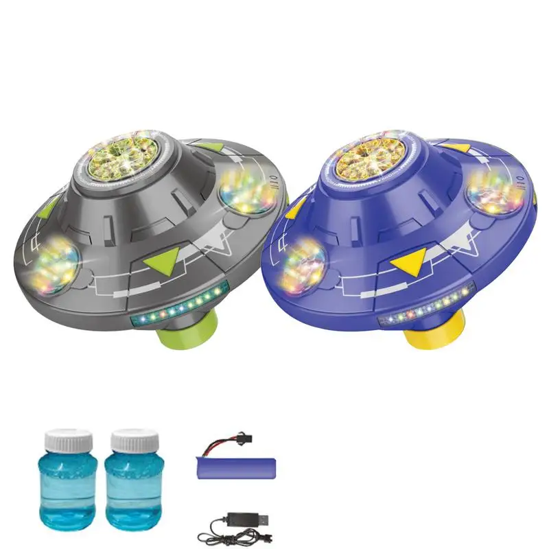 Light Up Flying Bubble Blower Machine Saucer Bubble Toys USB Rechargeable Bubble Blower For Relaxing Kids Outdoor Toys