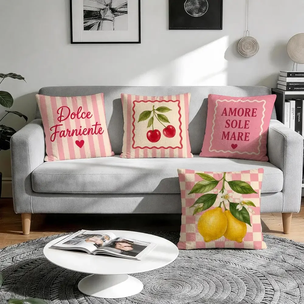 Italian vintage girlish style Cushion Cover Natural Breathable Durable Linen Printed Decor Pillow Case Sofa Bedroom