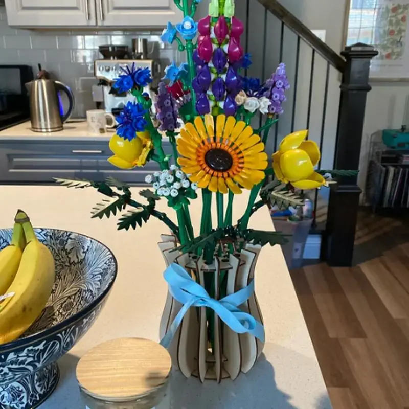 Puzzle Vases For Flowers Flower Bouquet Building Set 3D Puzzles Vase Handcrafted Wood Flower Vase With Display Stand Elegant