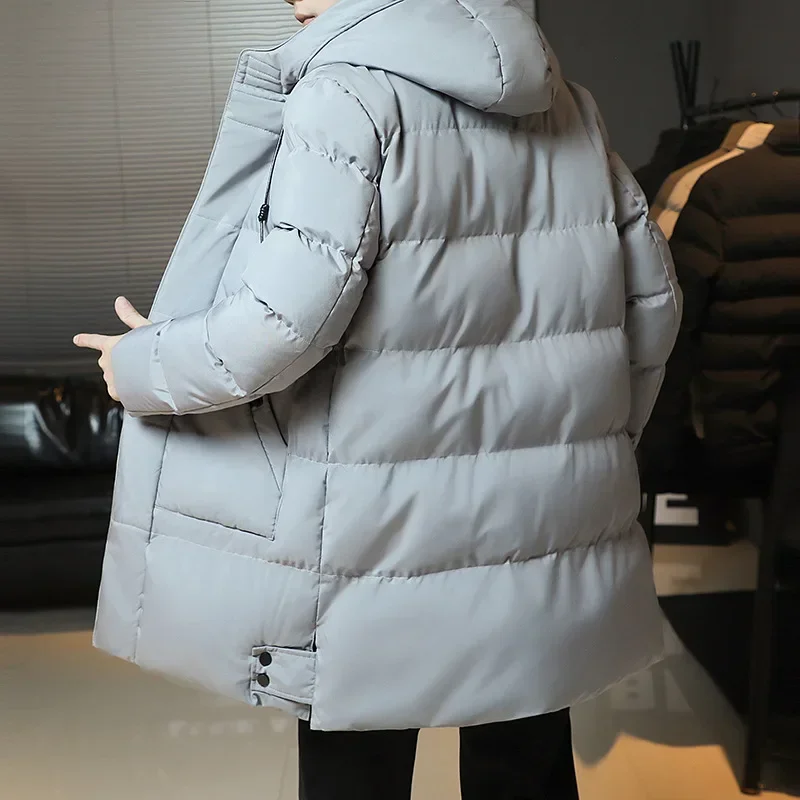 Plus Size 7XL Winter Jacket Men Mid-length Thickened Warm Hooded Padded Jackets Solid Color Casual Puffer Jacket Coats