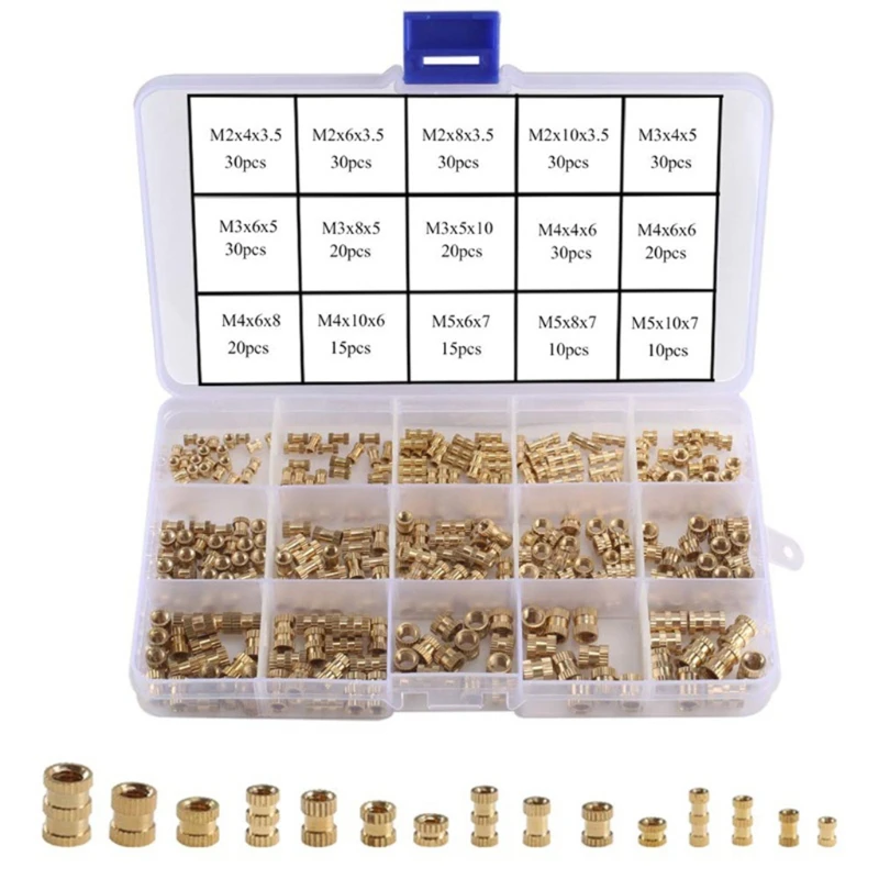 

Female Thread Knurled Threaded Embedment Hot Melt Insert Brass Nuts Assortment Kit for 3D Printing Injection Molding