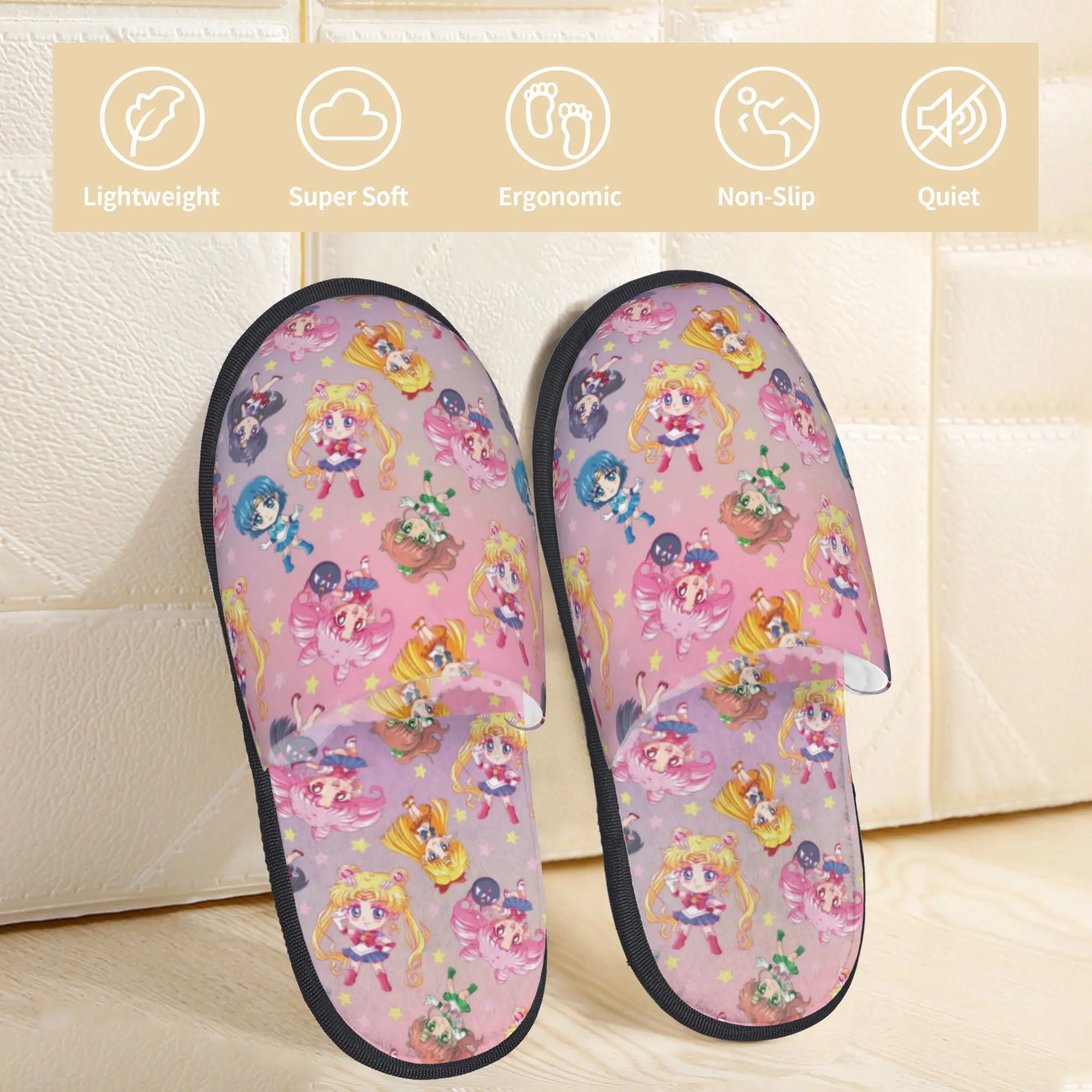 Custom Sailors Anime Moons Guest Slippers for Bedroom Women Usagi Tsukino Rabbit House Slipper