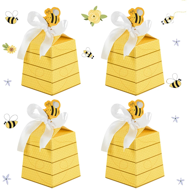 

10/50pcs Cartoon Bee Candy Box with Ribbon Kids Bee Birthday Party Gift Packaging Decoration Baby Shower Favors Wedding Supplies