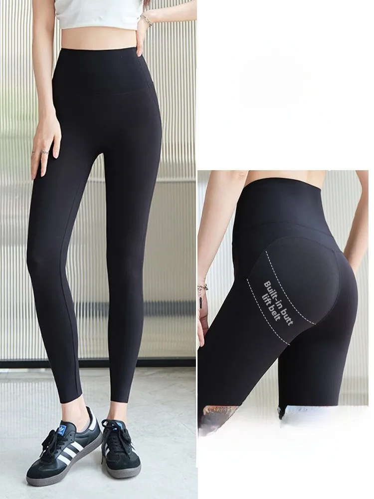 High Waist Ice Silk Yoga Pants Women's Summer Thin Fitness Sharkskin Tightening Tummy Control Gymming Leggings Nine Points