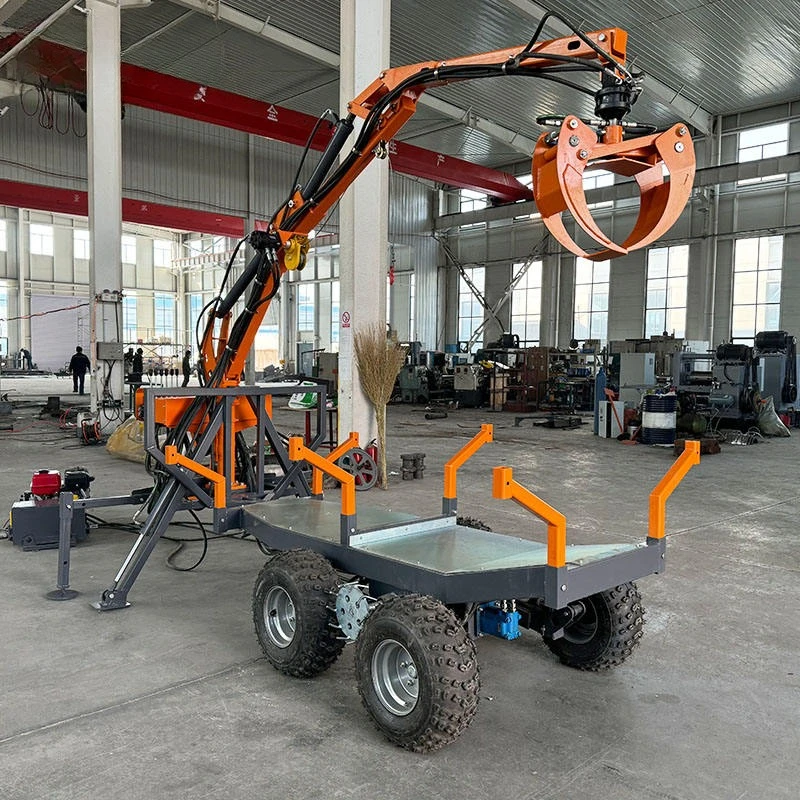 Forestry Log Loader Trailer with Hydraulic Crane | Towable Wood Timber Transport Trailer | Grapple Winch for Farm Logging Equipm
