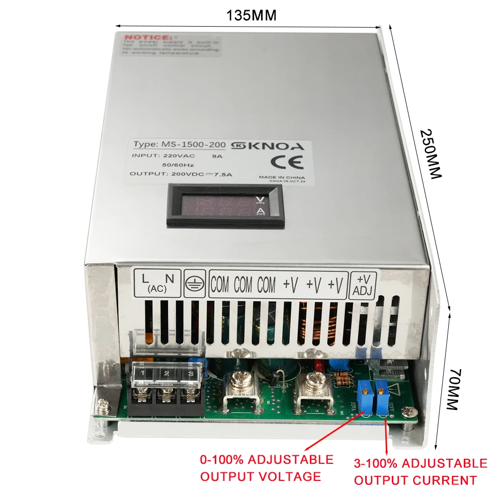 Einstellbares 1500-W-Schaltnetzteil mit Digitalanzeige, AC/DC 0–12 V, 13,8 V, 24 V, 36 V, 48 V, 60 V, 72 V, 80 V, 110 V, 150 V, 220 V, industrielle SMPS – Detail 8