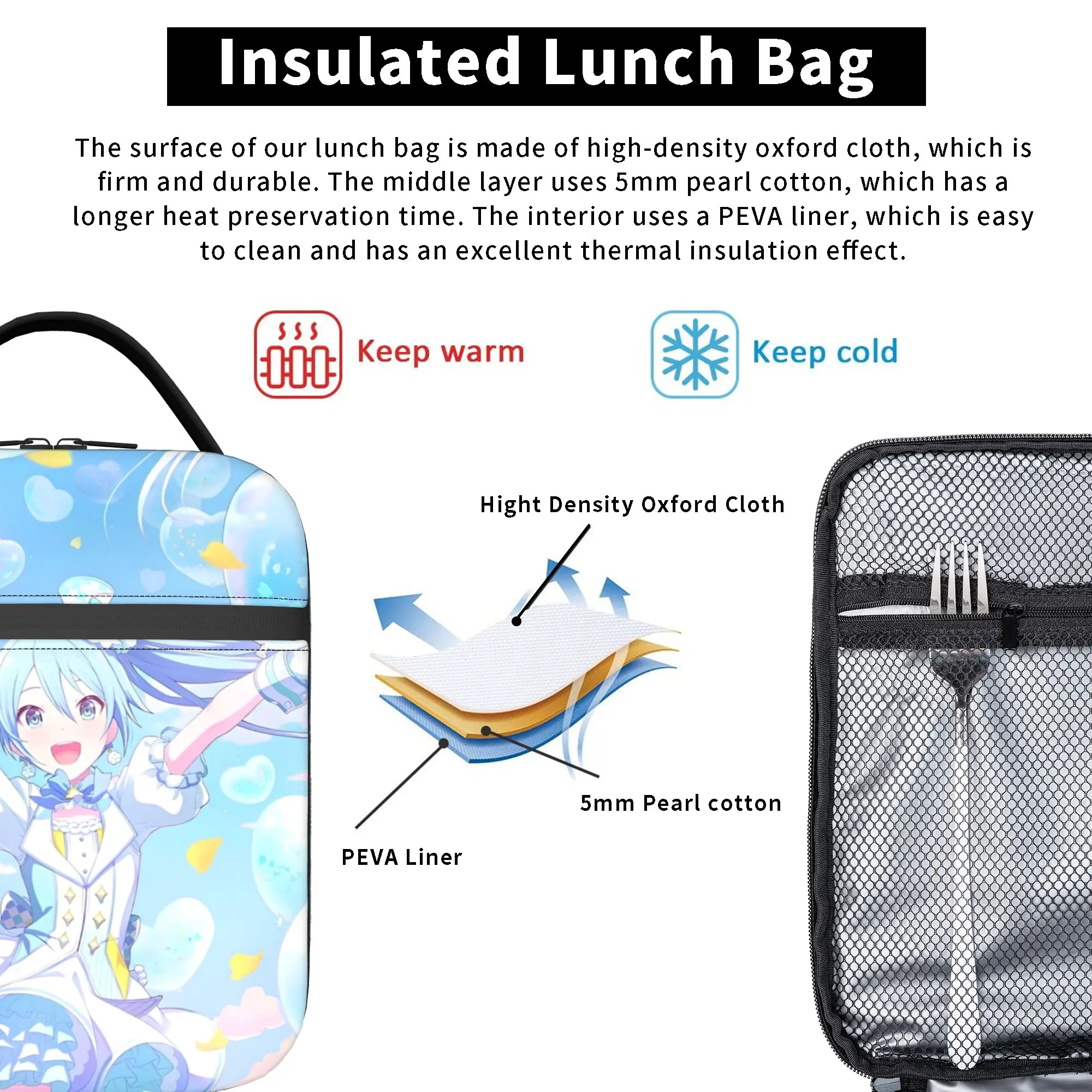 Hatsune Miku Trained Insulated Lunch Bag Cooler Bag Meal Container Project Sekai Large Tote Lunch Box for Men Women Work view 4