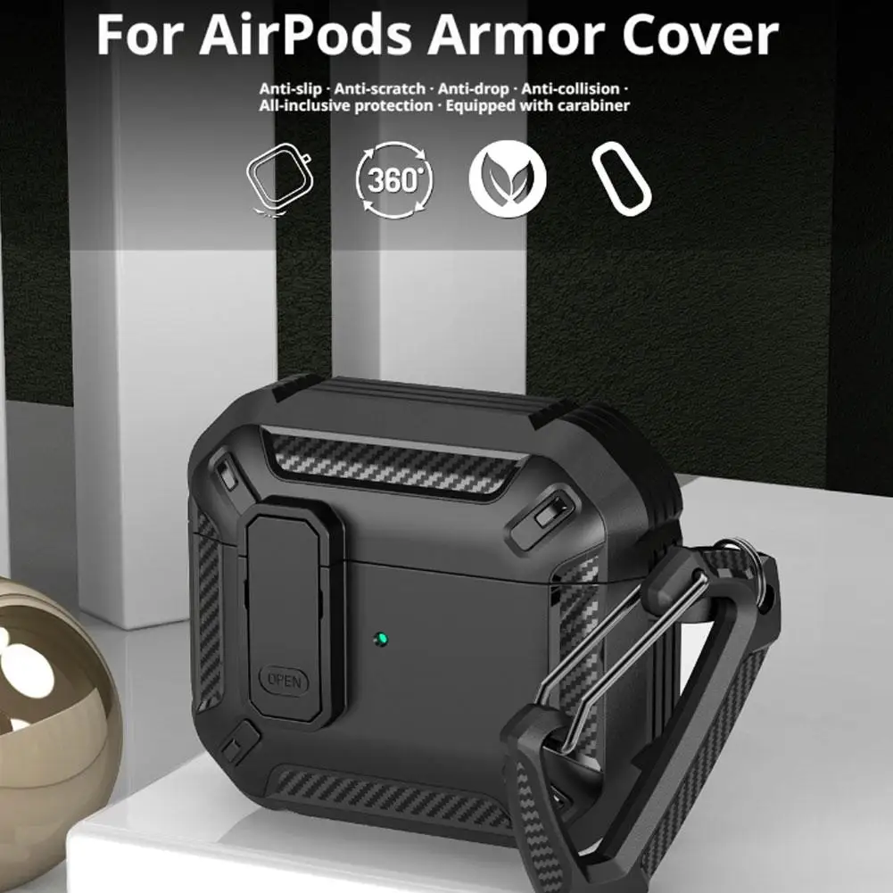 AirPods Pro3 装甲保護カバー オールインクルーシブの傷防止、落下防止ケース、イヤホン保護用のクライミングバックル付き