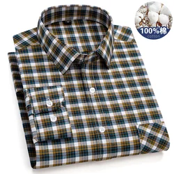 6XL Men's long-sleeved shirt with pockets 100% cotton high quality stylish plaid Oxford fabric Breathable no-iron casual