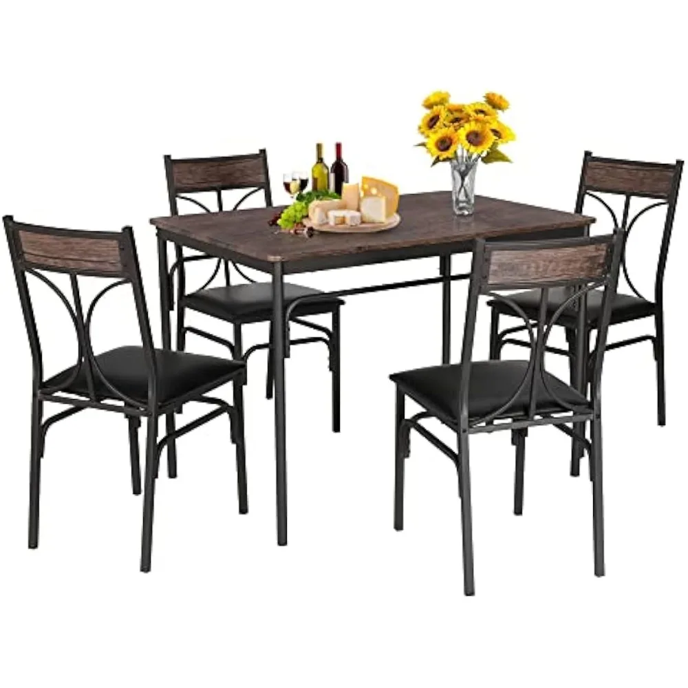 5 Piece Kitchen Table Set for Dining Room,Dinette,Breakfast Nook,Industrial Style, Seating for Four, Brown,Dining Room Sets