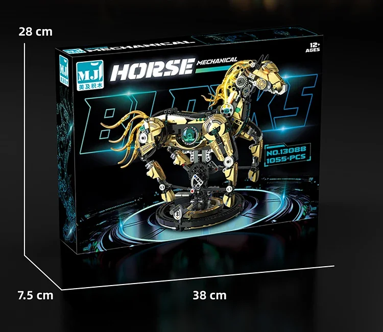 Blocs MOC techniques créatifs, 1055 pièces, kits de modèles d'animaux de cheval mécaniques mobiles, jouets d'ingénierie à monter soi-même, cadeau d'anniversaire et de noël