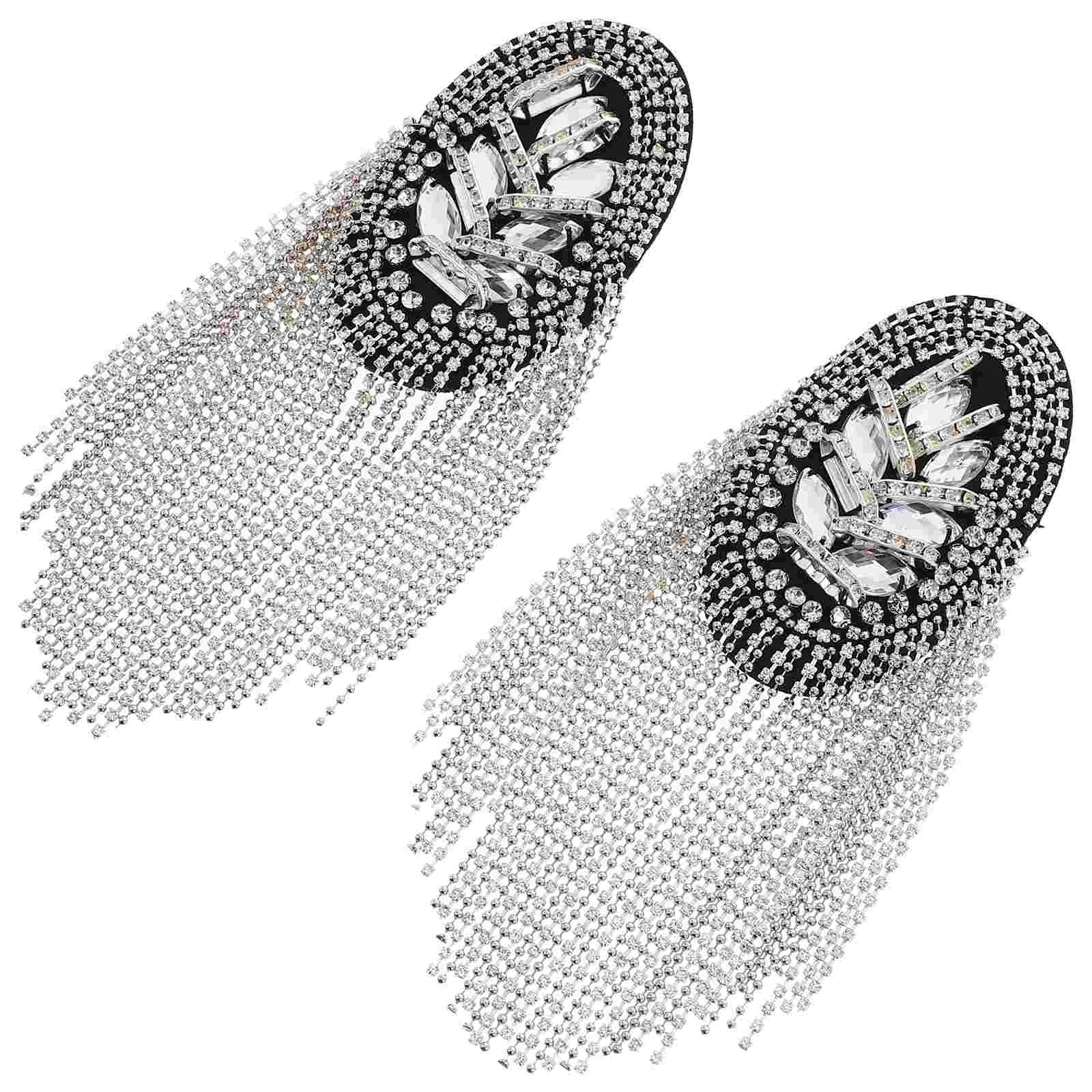 

1 Pair Silver Tassel Epaulet Rhinestone Shoulder Board Costume Shoulder Badge Decor Shoulder Mark Fringe Epaulet for Suit