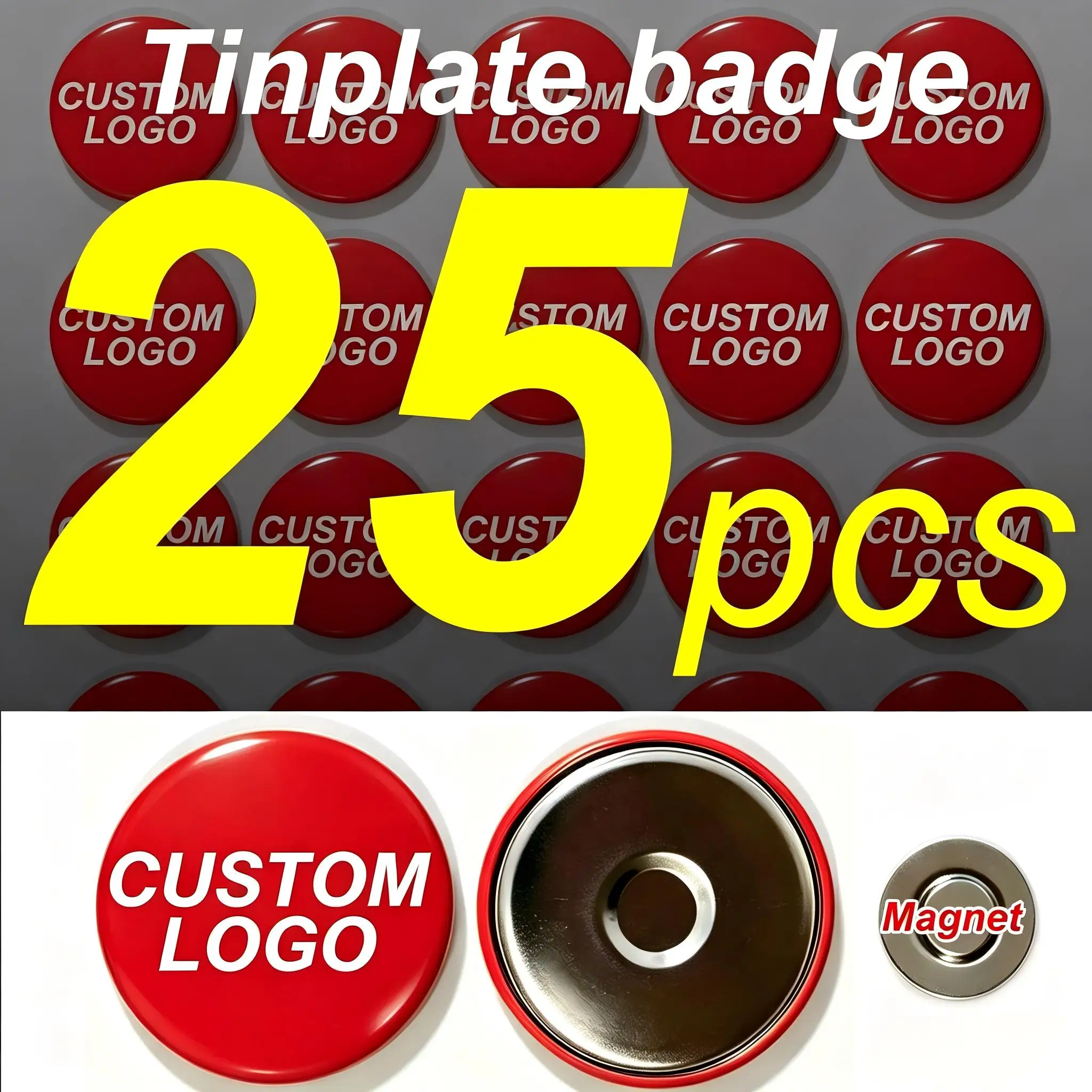 Custom Logo Personalized Tinplate Magnetic Badge Hard Magnet Brooch No Minimum Order Quantity Required