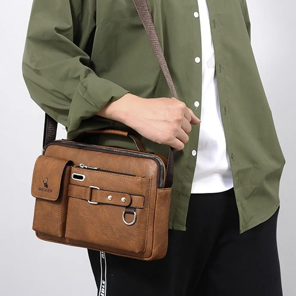 Wear Resistant Male Shoulder Bag Multi Layer Waterproof Single-shoulder Bag Headphone Jack Textured Hardware Messenger Bag