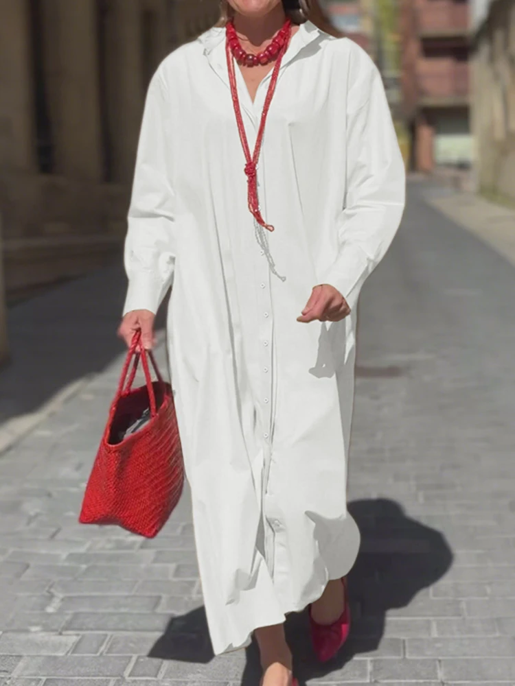 Plus Size 5XL VONDA Women Long Sleeve Shirt Dresses Fashion Lapel Buttons Casual Maxi Vestidos Solid Color Loose Party Sundress