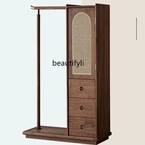 SS new style Rattan Wardrobe White Wax Coat Rack Cabinet Home Floor-Mounted Integrated Hanger Clothes Storage Chest of Drawer