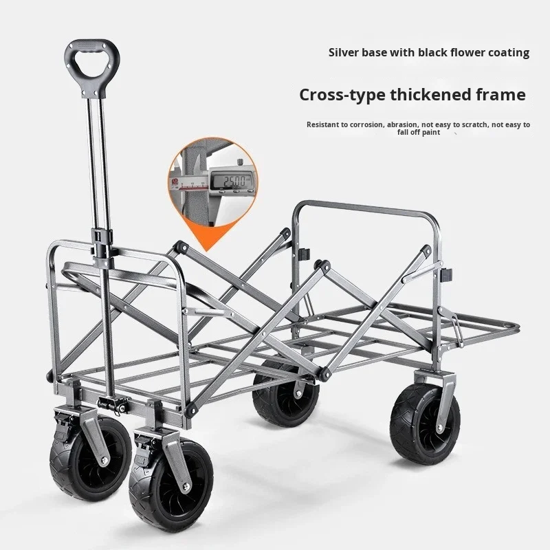 Outdoor Camping Utility Wagon Garden Beach Shopping Storage Tool Collapsible Off-road 4-Wheel Foldable Trolley Cart 600D Oxford