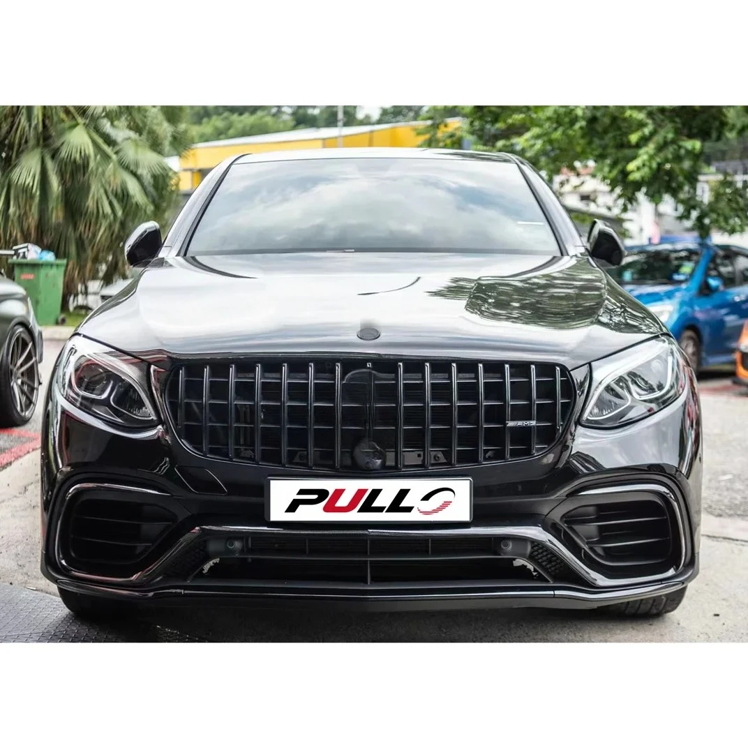 Car Bumpers Modified for GLC Coupe C253 2016-2019 to GLC63S Style Front Bumper Rear Diffuser Grille Exhaust Pipes