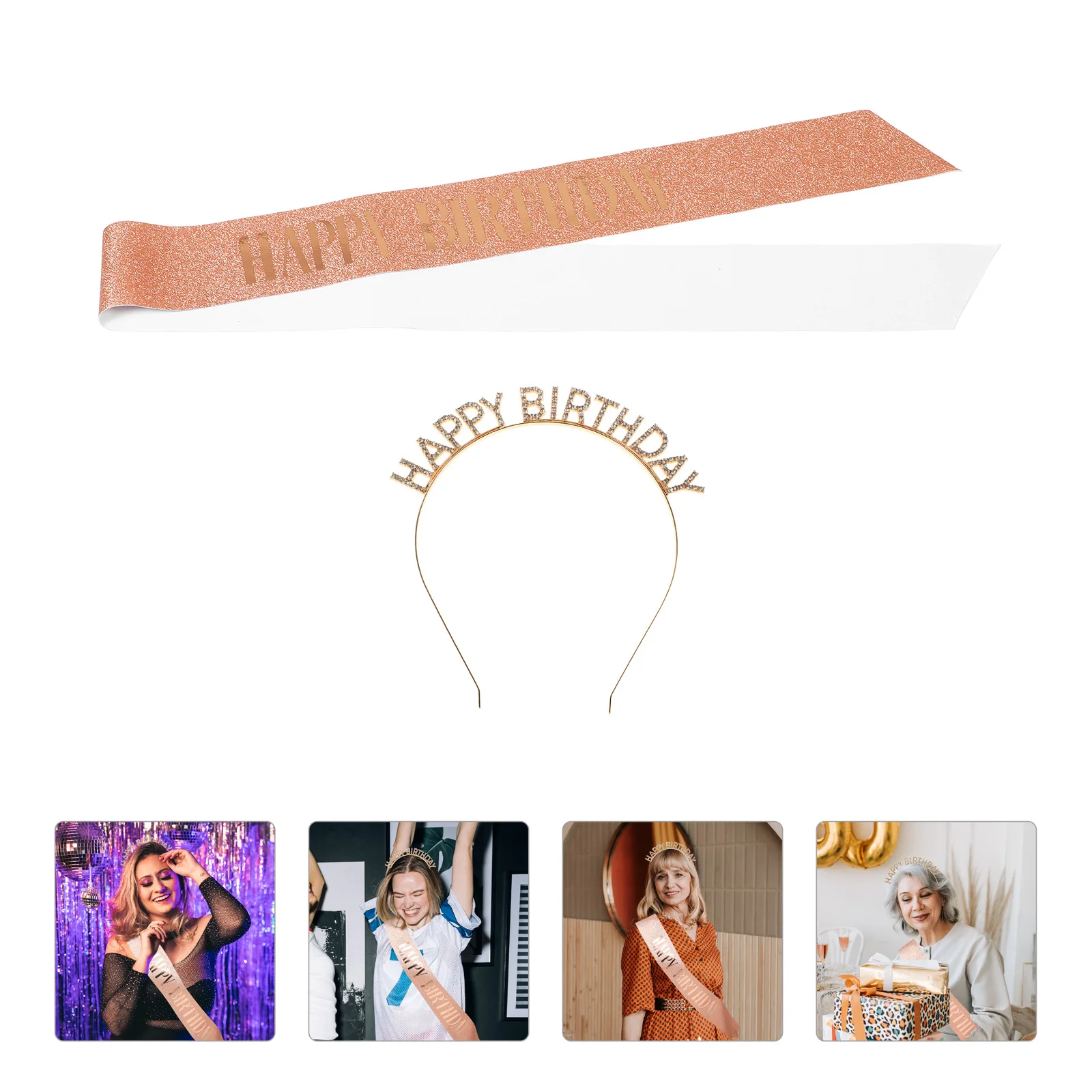 

Birthday Crown Headband Set Headdress Headbands Party Sash for Women Decorations Adult Hairband