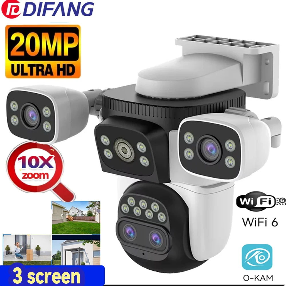 

10K 20MP 10X Zoom Three Screens WiFi IP Camera Wireless Outdoor Four Lens PTZ Human Auto Tracking Surveillance Cameras CCTV