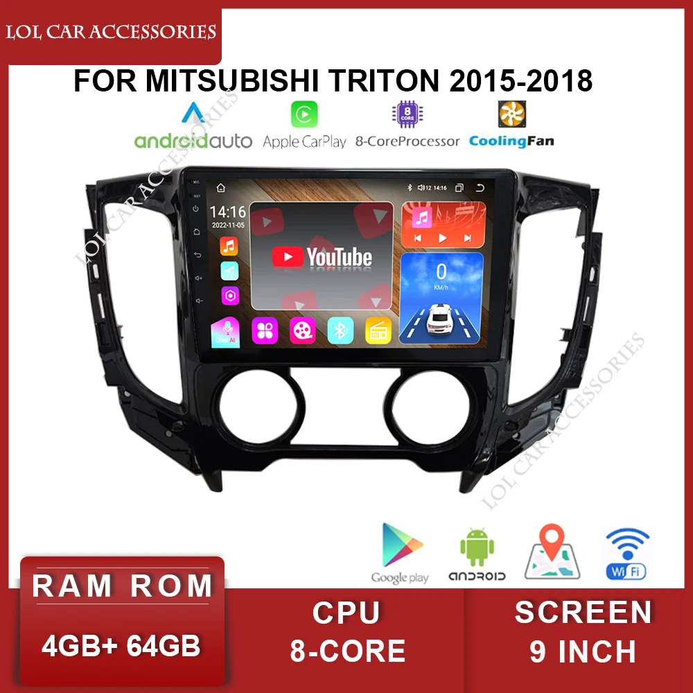 9 Inch QLED For MITSUBISHI  Triton 2015-2018 Car Radio Stereo 8Core Android 12 GPS Navigation Head Unit Multimedia Player