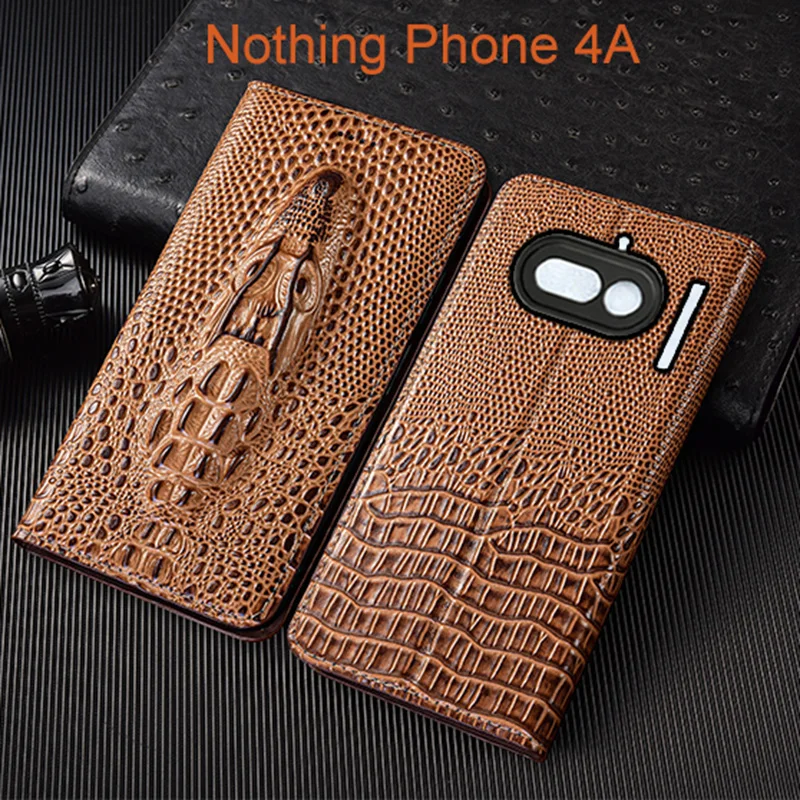 Crocodile Head Genuine Leather Flip Case For Nothing Phone 1 2 2A 3 3A 4A Pro Plus CMF Phone 1 2 Pro Phone Cover Card Cases